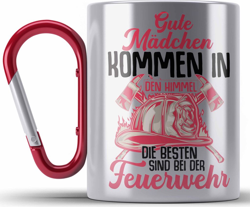 Trendation - Feuerwehr Frau Edelstahl Tasse Karabiner Produktbild 