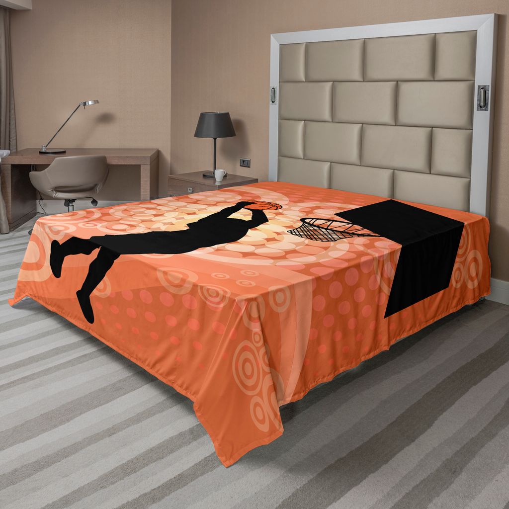 ABAKUHAUS Basketball Bettlaken, Basketball Spieler Schattenbild Athleten Wettbewerbs Meisterschaft Förderung, weiches bequemes oberes Bettlaken f...