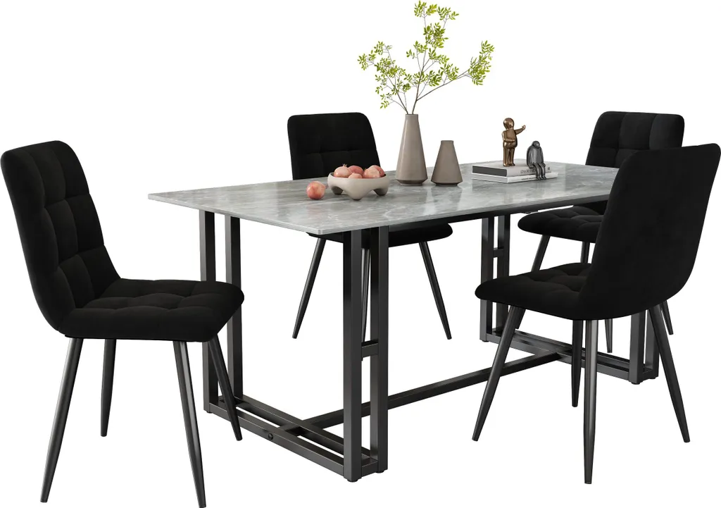 Set de 4 chaises confortables pour table de cuisine en velours doux