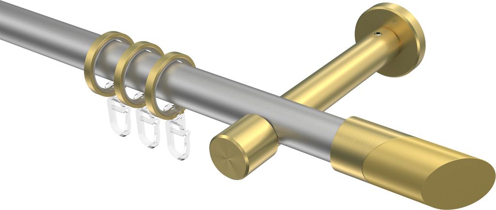 Interdeco Gardinenstange / Vorhangstange Silbergrau / Messing-Optik, Typ Prestige Verano (Schräge), 20 mm Ø 1-läufig, 520 cm