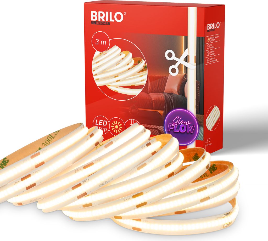 Briloner COB LED Strip 3m, lumière blanche chaude, Image du produit 
