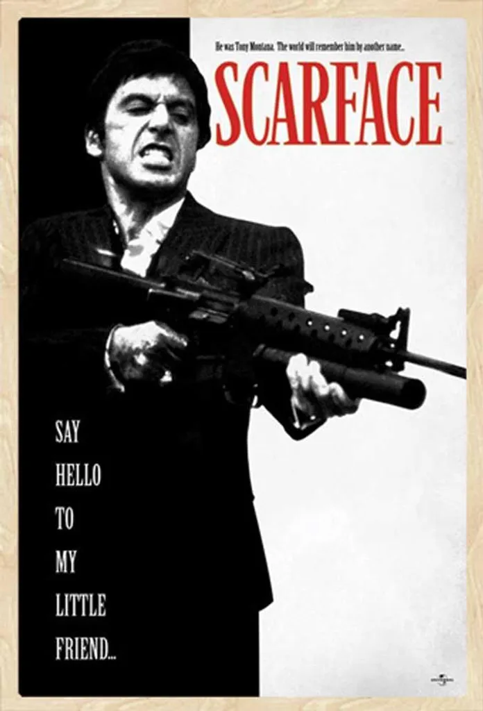 Poster Scarface Say Hello to My Friend 61x91,5 cm avec Cadre en Hêtre