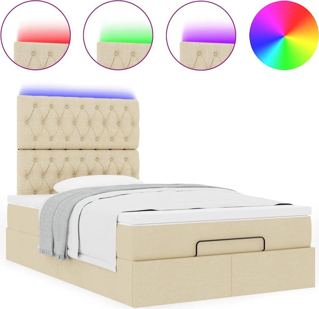 Ottoman-Bett mit Matratze & LEDs Creme 120x200 cm Stoff
