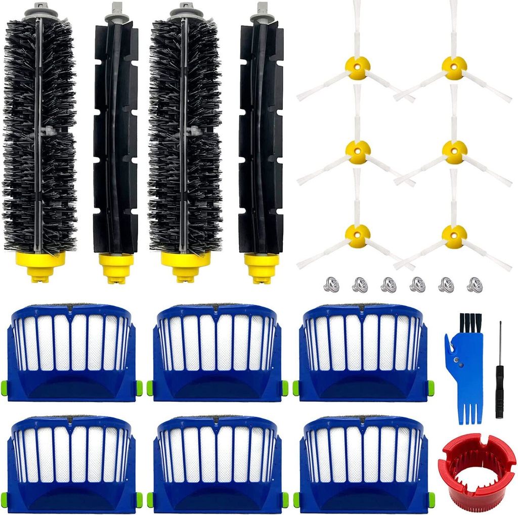 A collection of cleaning accessories for a robot vacuum cleaner.