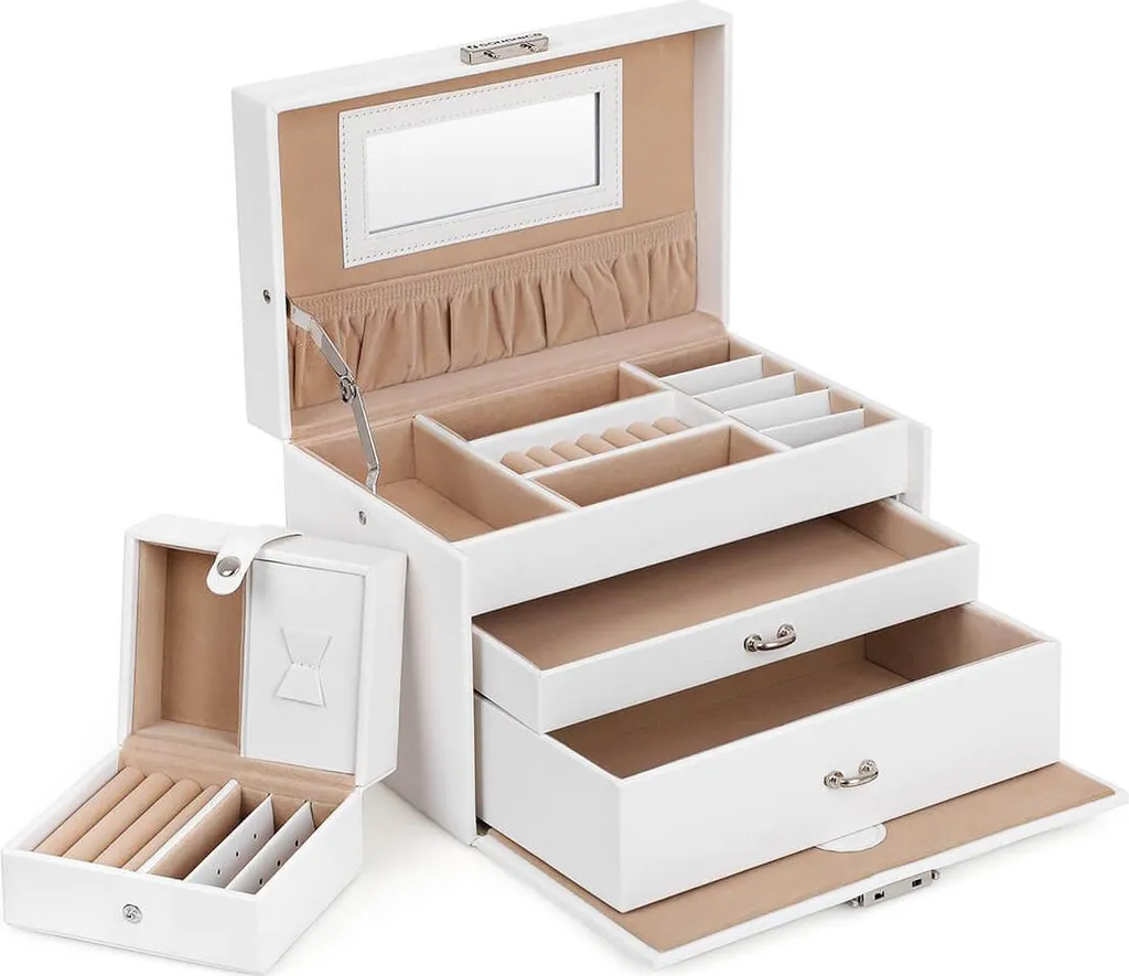 Coffret à bijoux blanc en similicuir avec doublure velours et serrure