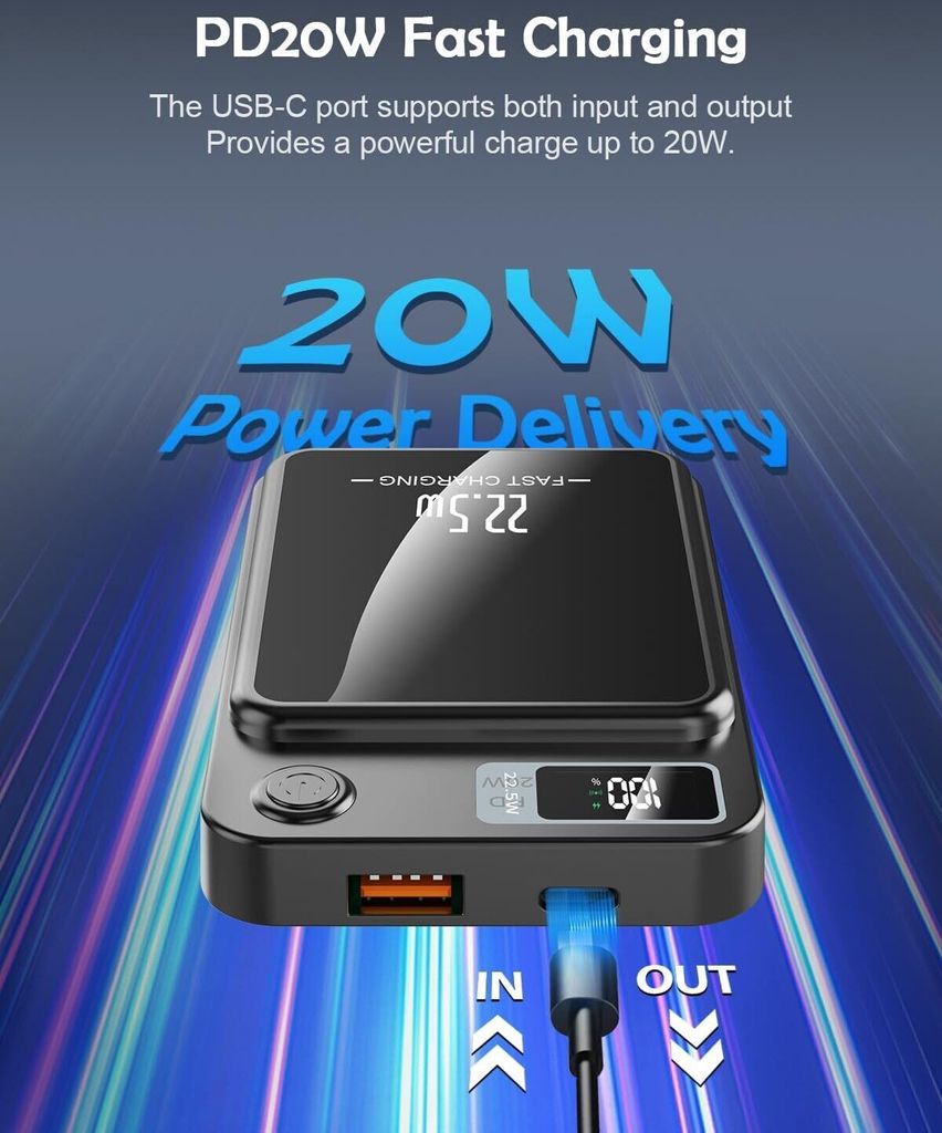 10000mAh Magnetische Powerbank Mini PD 22.5W Schnellladen Produktbild 5