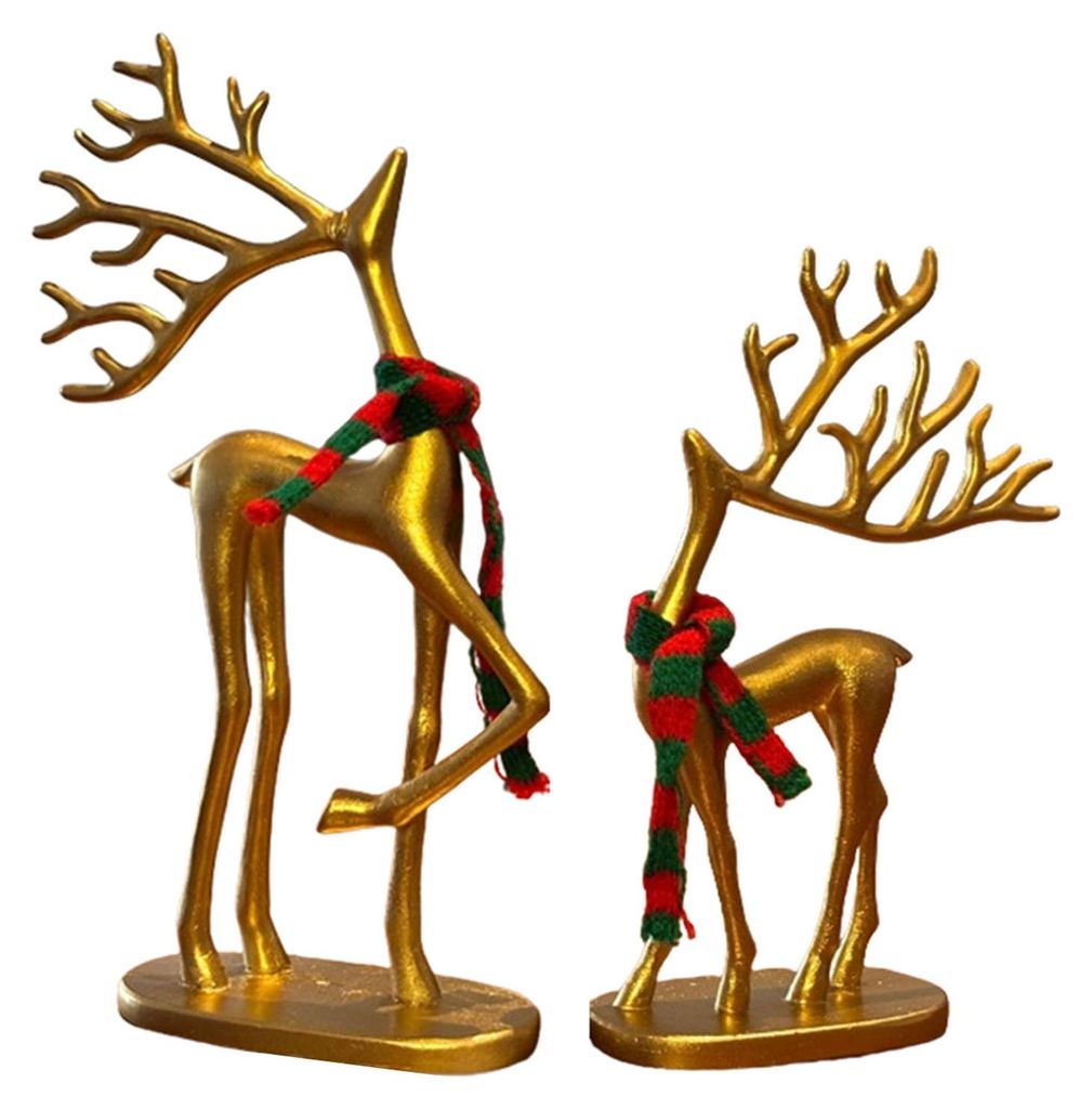 1/2 Stück Weihnachts-Rentierfigur mit Schal, minimalistische Elch-Silhouette, Hirschskulptur, Dekoration für Zuhause, Büro oder Schreibtisch.