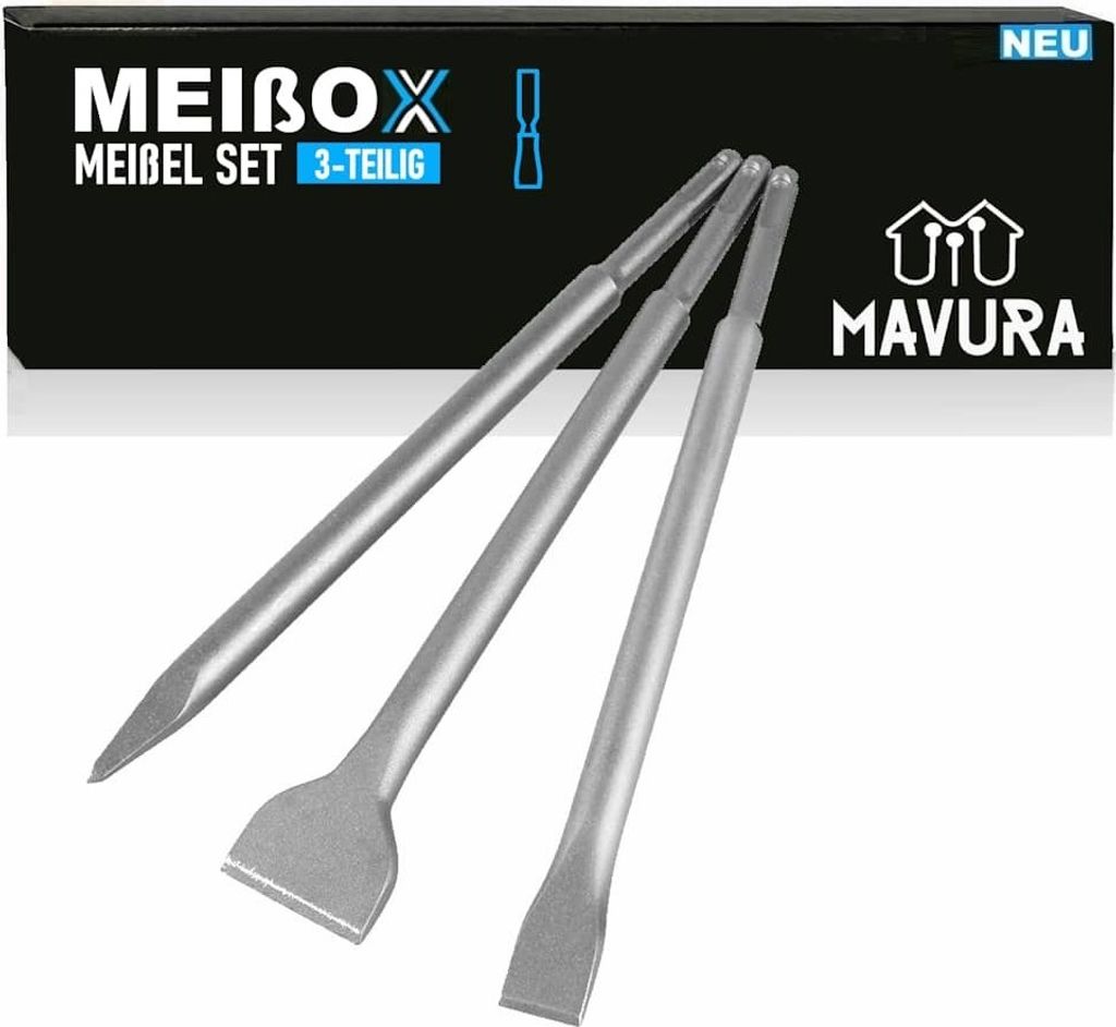 MEIßOX Meißel Set SDS Plus Meissel Flachmeißel Spitzmeißel Spatmeißel 3tlg