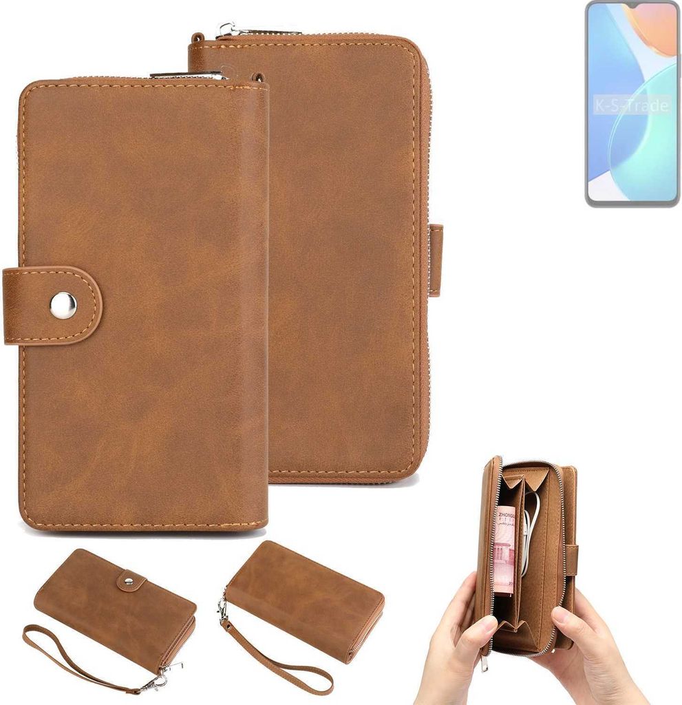 K-S-Trade Handyhülle Schutzhülle kompatibel mit Honor X6 & Portemonnee Tasche Handytasche Case Etui Geldbörse Wallet braun (1x)