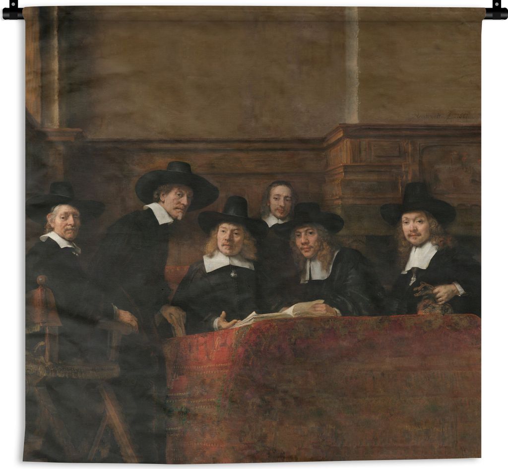 MuchoWow Wandteppich Wandbehang Die Stahlmeister - Gemälde von Rembrandt van Rijn 150x150 cm Tapisserie Dekoration Wandtuch - Wohnaccessoires - ...