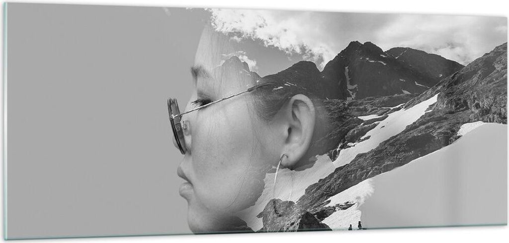 Bilder auf glas - Einteilig - Frau modern schwarz und weiß - 100x40cm - Glasbilder - Wandbilder - Bilder - Wanddekoration aus Glas - Glas Bilder -...