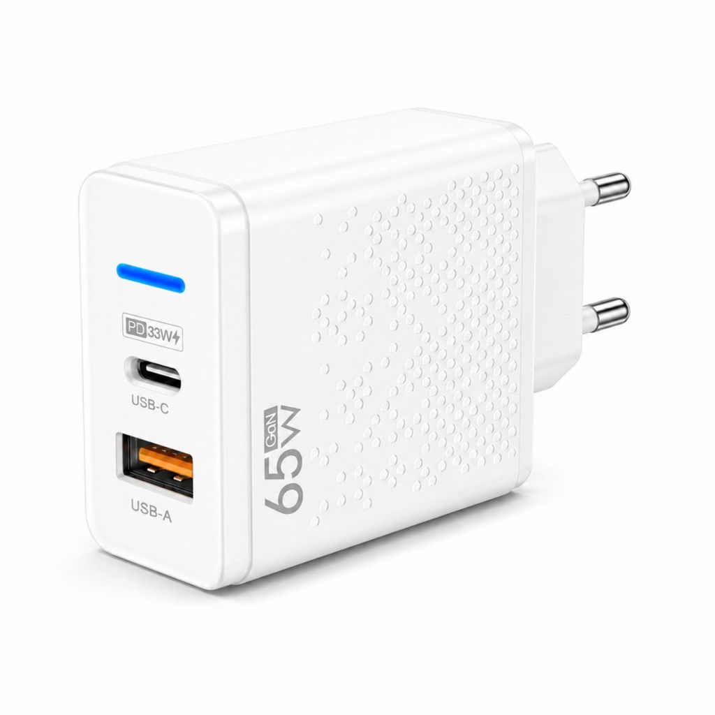 65W USB-C GaN Ladegerät – 2-Port Schnellladeadapter mit Produktbild 
