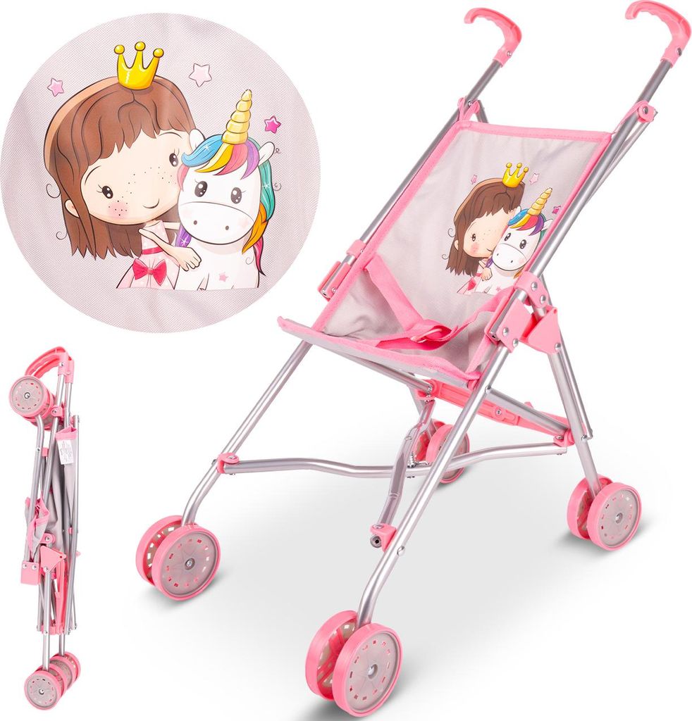 Malplay Puppenwagen Klappbarer leicht Rosa Kinderwagen Produktbild 