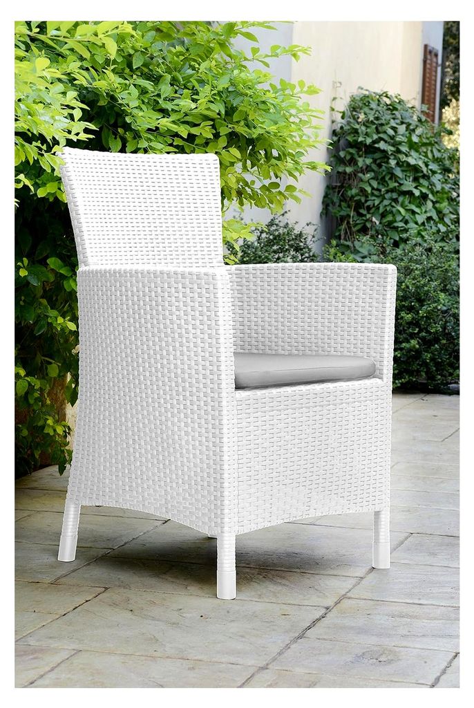 Allibert Gartensessel Iowa, weiß/cool grey, inkl. Sitzkissen, Kunststoff, flache Rattanoptik, wetterfest, UV-beständig, bis 110 kg
