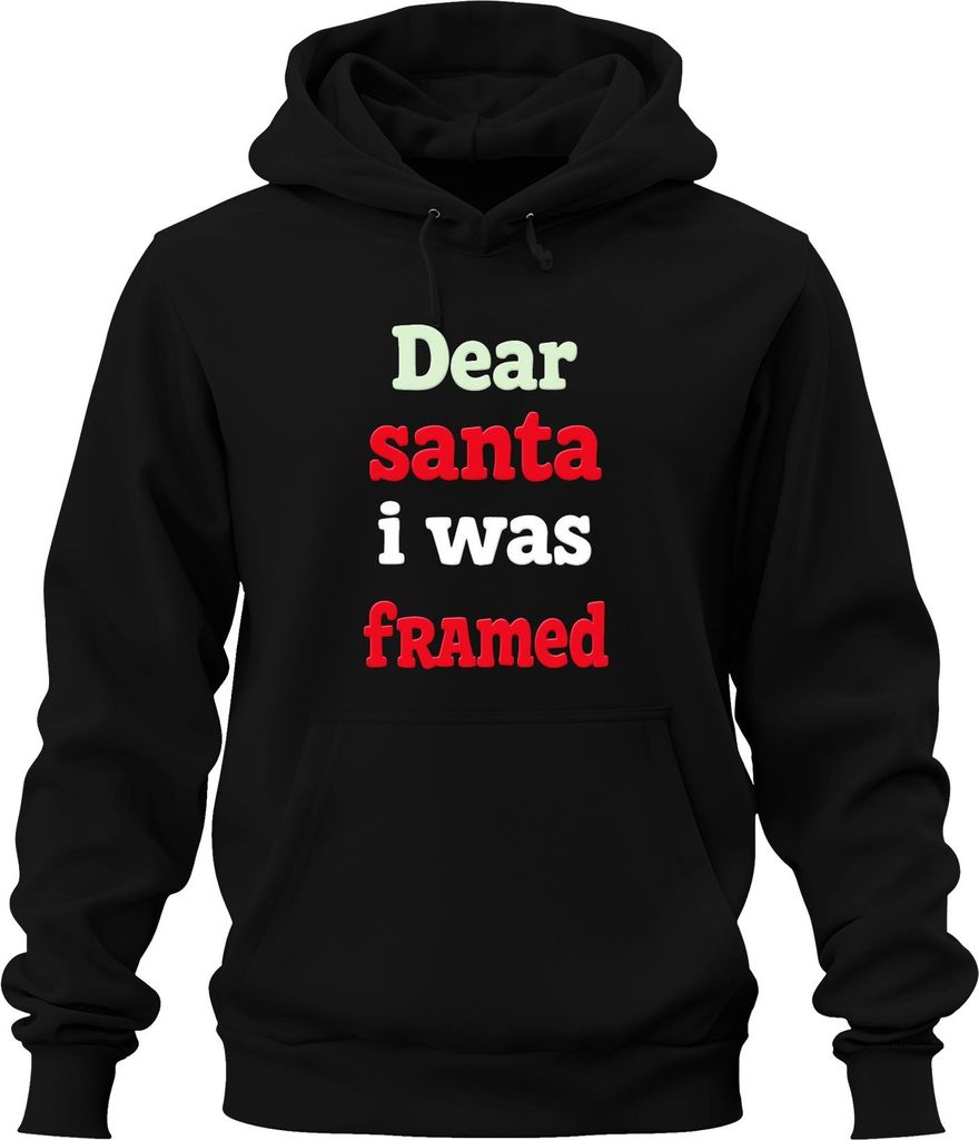 Dear santa i was framed lustig Weihnachten Weihnachtsmann Geschen Uni Hoodie Kapuzenpullover, Schwarz, XL