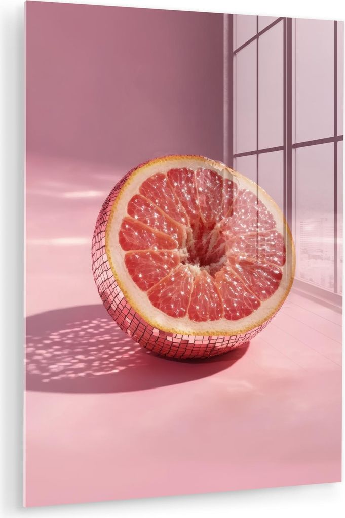 MuchoWow Glasbilder - Bilder auf Wandbild - Foto auf Glas Grapefruit - Rosa - Disco - Glänzend 30x40 cm Wanddekoration aus Glas - Acrylglasbild - ...