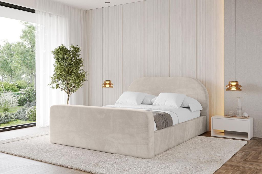 ALTDECOR Polsterbett mit Bettkasten - TIVON-Z - 140x200 Beige Casablanca - Bett mit Matratze H3/H4, Kopfteil und Fußteil, Boxbett, Doppelbett mit...