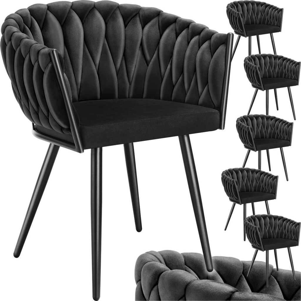 Set Esszimmerstuhl Astano Samt, Knotendesign - schwarz, 6er Produktbild 