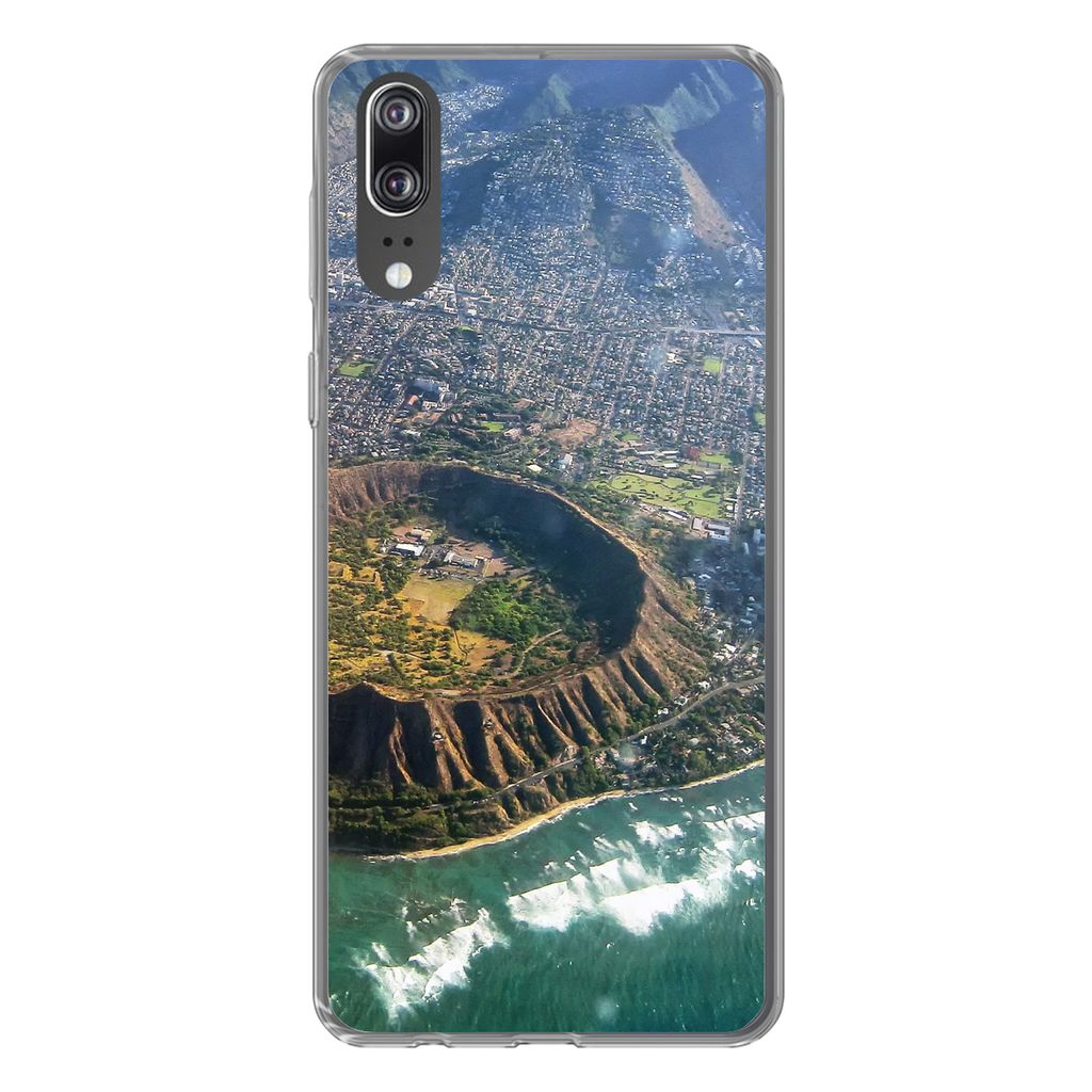 MuchoWow Handyhülle Schutzhülle Hülle für Huawei P20 Ein Luftbild von Honolulu und einem erloschenen Krater auf Hawaii Silikon Softcase Handy...