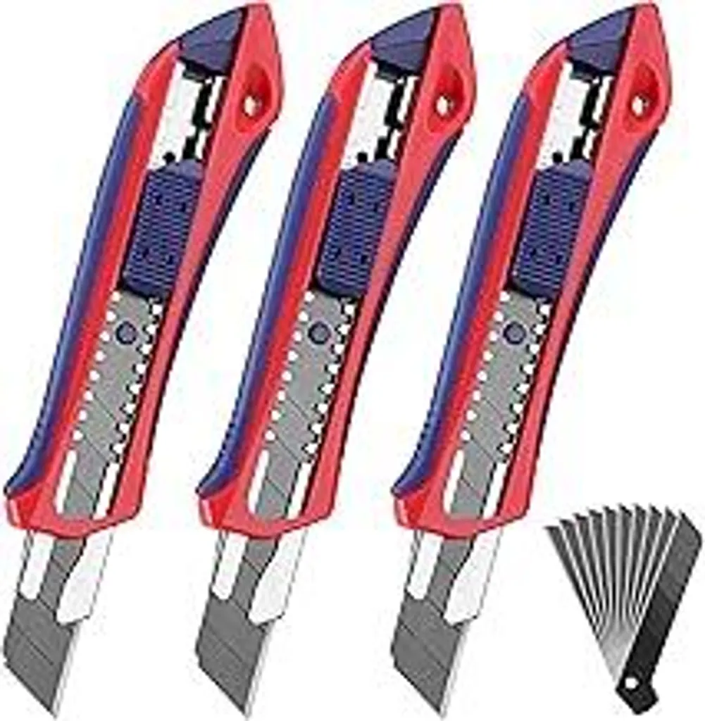 Cutter Professionale 18mm Set da 3 - Lame SK5 Anti-Scivolo per Magazzino