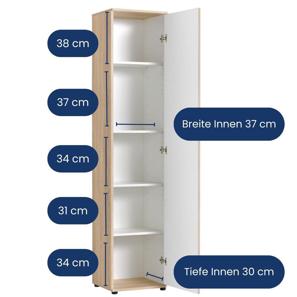 Schmaler Mehrzweckschrank 40 cm breit Sonoma Eiche