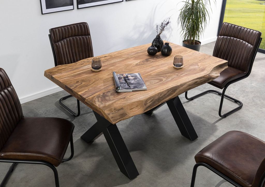 MASSIVMOEBEL24 Baumtisch Sheesham 160x90x77 natur gebeizt / X-Beine anthrazit matt FREEFORM 5