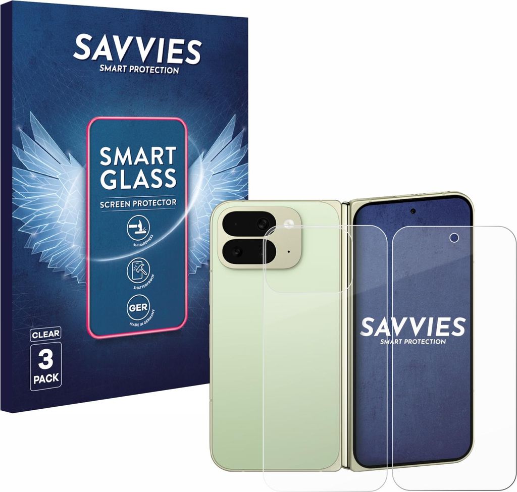 3x Savvies Schutzglas Folie für Google Pixel 10 Pro Fold (Display+Rückseite) 9H Panzer Schutzfolie Glas Displayschutz klar transparent