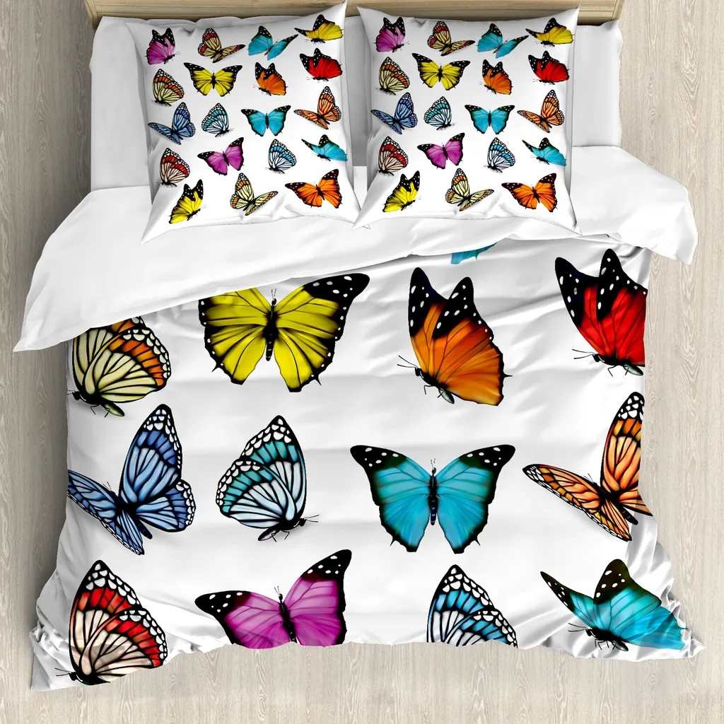 ABAKUHAUS Copripiumino per animali domestici, motivo a farfalle, antiacaro, adatto a chi soffre di allergie, con federe, 200 cm x 200 cm - 80 x 80 cm, multicolore