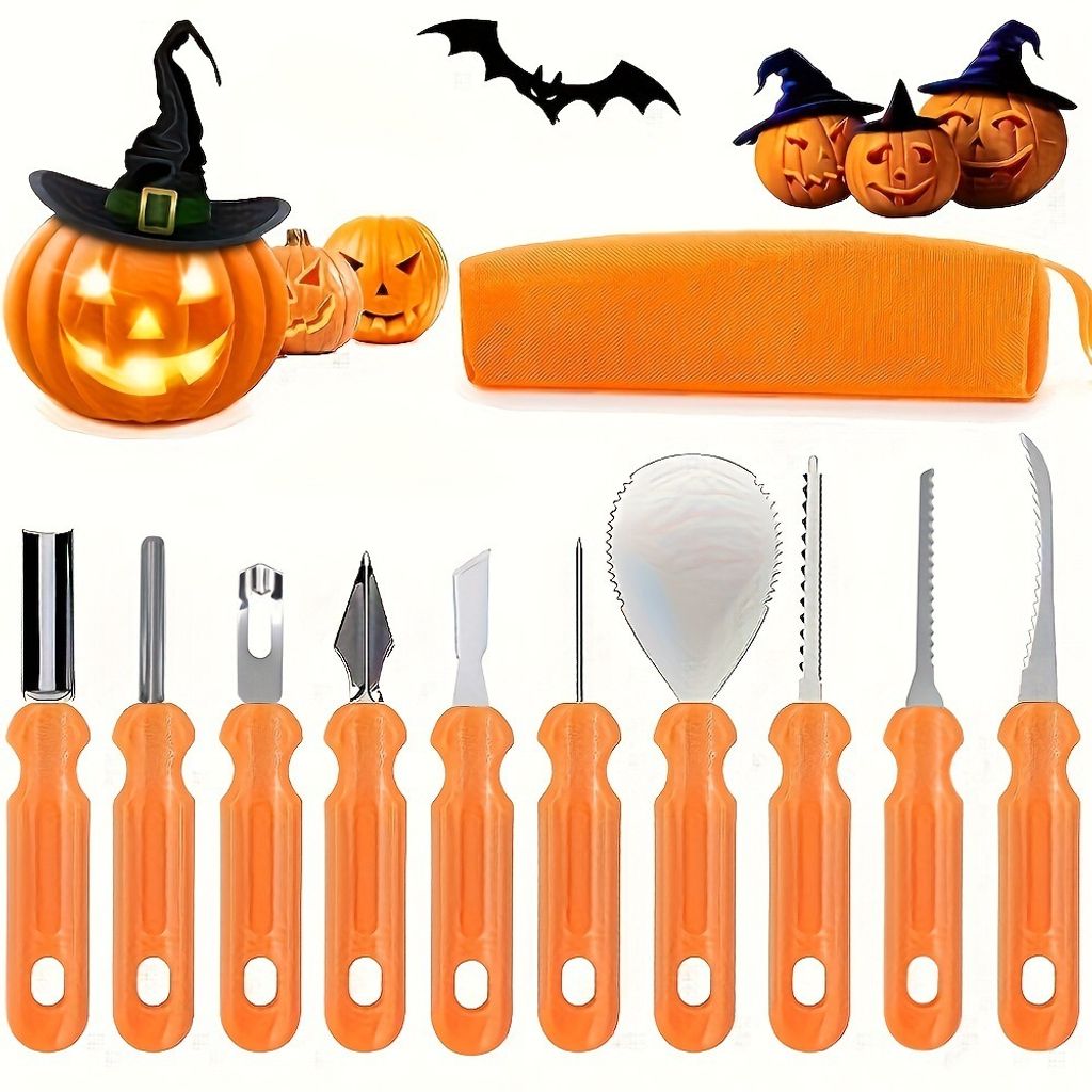 LILYPOP Halloween Kürbis Schnitzset, 10 Stück Edelstahl Schnitzwerkzeug Kürbis schnitzmesser für DIY, Kürbisschnitzset für Kinder Erwachsene