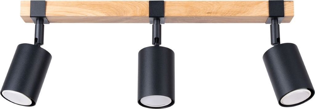 Plafond FAGER 3 Schwarz 3xGU10 10W Stahl/Naturholz 17.2x6x54cm Sollux Lighting