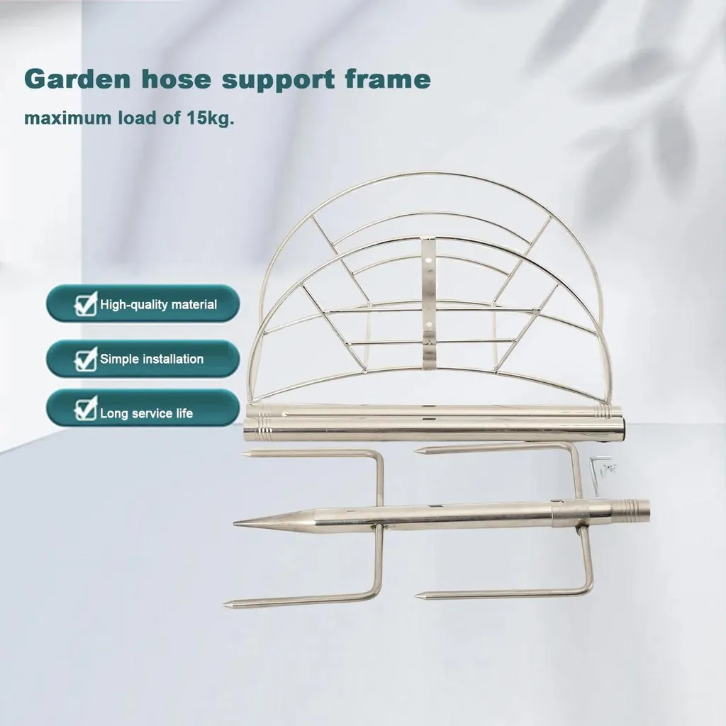 Support tuyau d'arrosage sur pied en métal robuste avec tablette utile