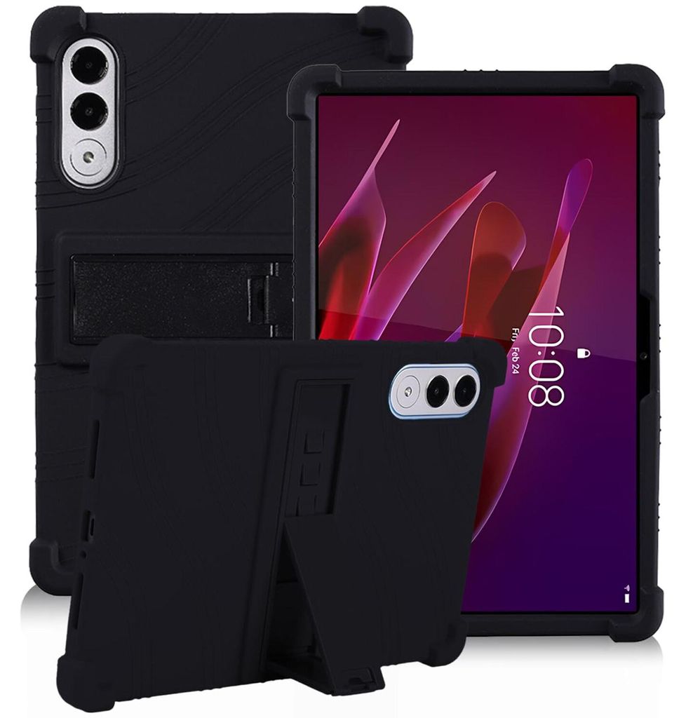 Tablet Hülle für Lenovo Yoga Tab 11,1" 2025 TB710FU, Stoßfeste Weiches Silikon Schutzhülle mit Standfunktion Schwarz