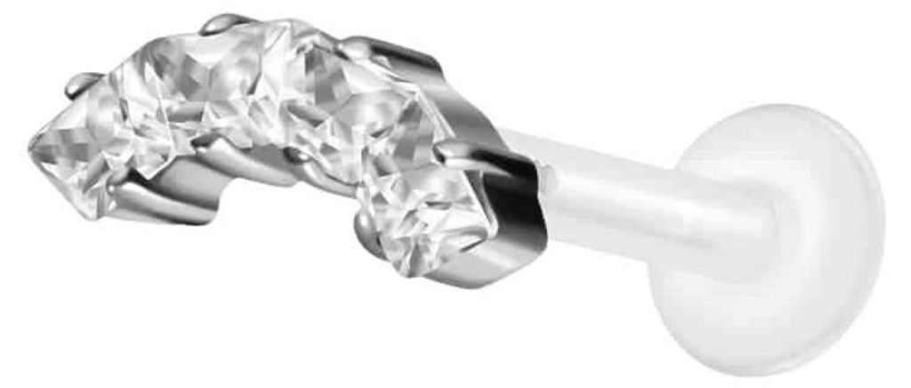Ohrpiercing, Nasenpiercing PTFE Labret mit Innengewinde + Titan-Aufsatz EINGEFASSTE KRISTALLTRAPEZE Silber Stablänge: 6mm | Stabstärke: 1,6mm | D...