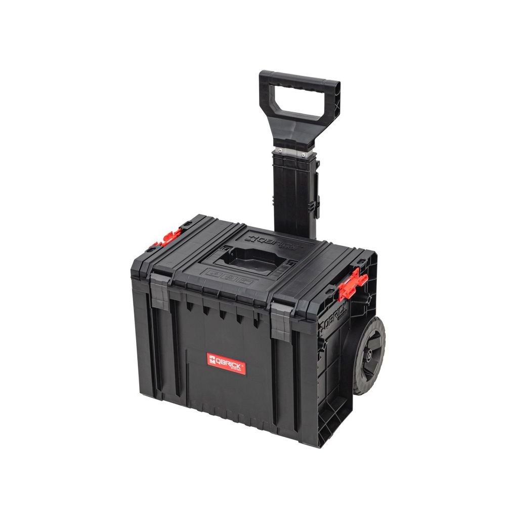 A black rolling tool box with a red logo on a white background.