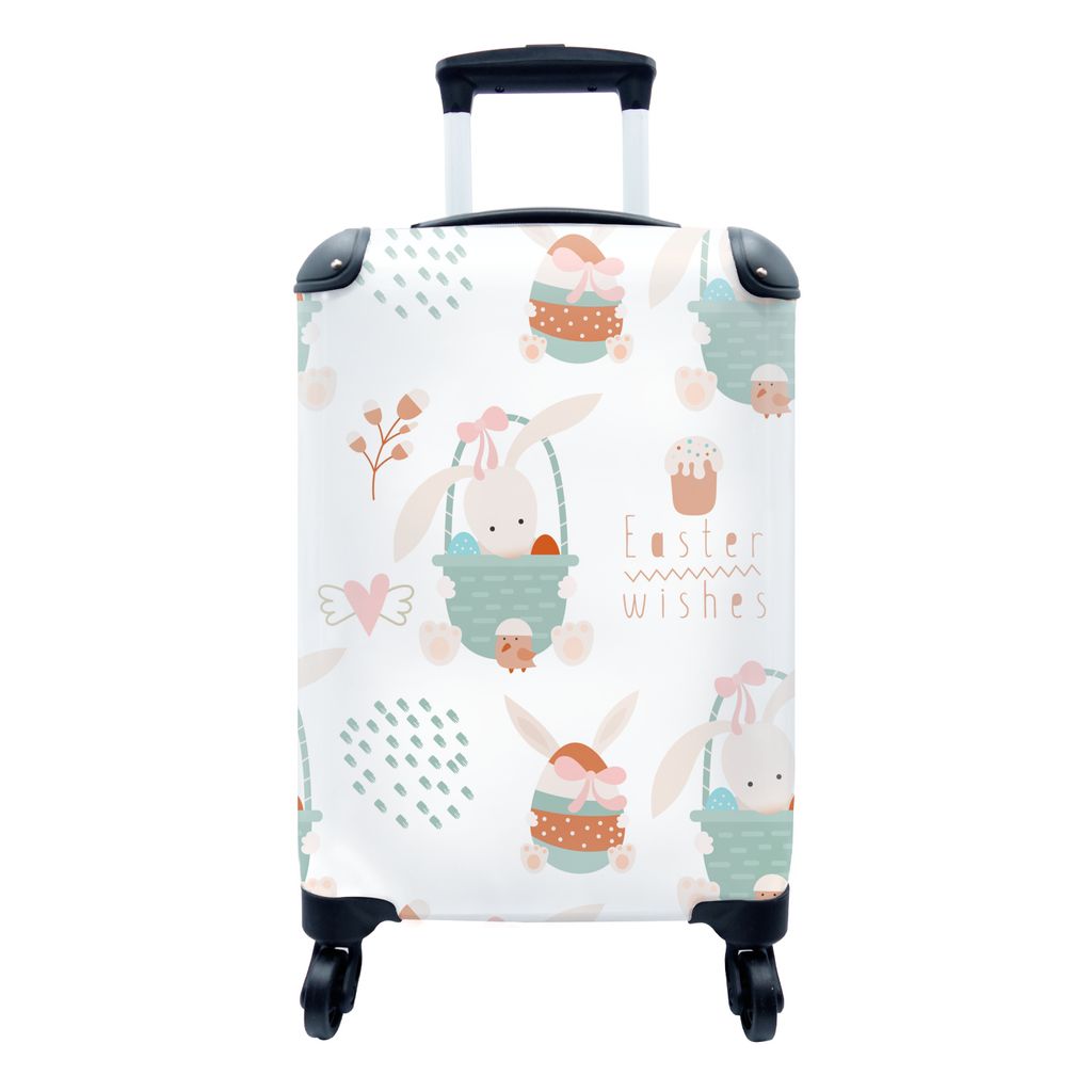 MuchoWow Koffer Handgepäck Trolley Rollkoffer Kleine Reisekoffer mit 4 Rollen - Ostern - Muster - Osterkorb - Cabin Size < 55x40x23 cm & 55x40x2...
