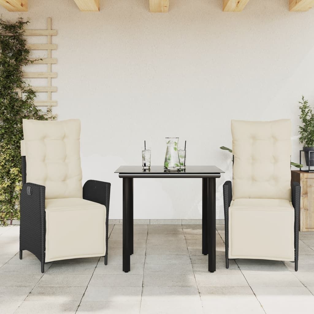 Langlebig Gartenmöbel Set Balkonmöbel-Set 3-tlg. Garten-Essgruppe mit Kissen Schwarz Poly Rattan - Gartenmöbelgarnituren Octo2563953 2parcel