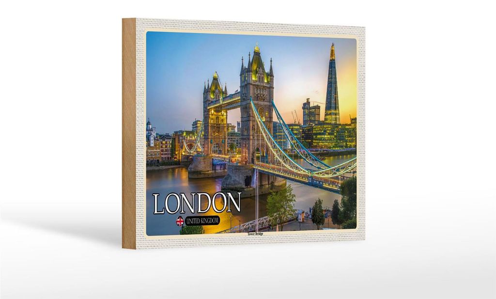 Holzschild Städte Tower Bridge London UK England 18x12 cm
