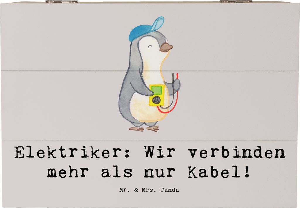 Mr. & Mrs. Panda Holzkiste Elektriker Verbindungen 22 x 15 cm - Grau Pastell - Geschenk, Berufe, holzschachtel, schatztruhe, Wärme, Holz Aufbewahr...