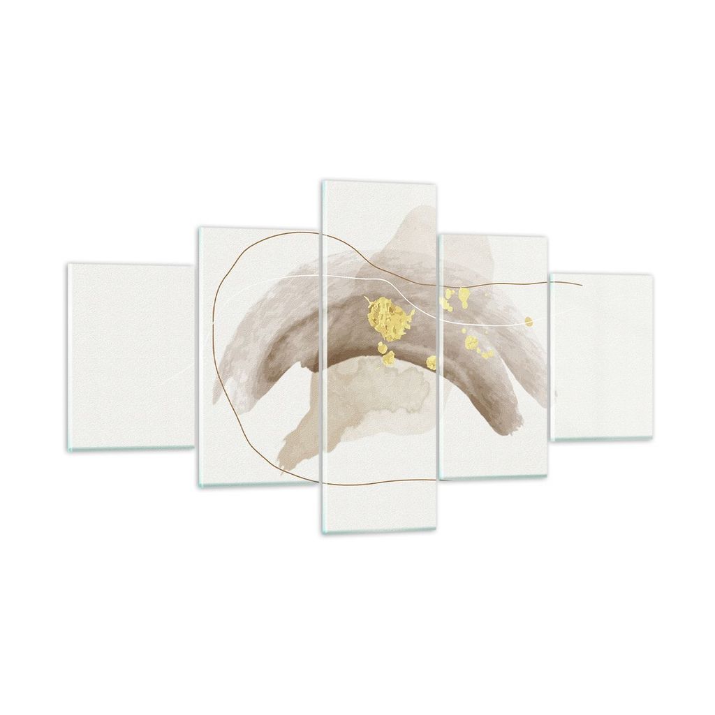 Bilder auf glas - 5 Teile - Braun Abstraktion Gold - 125x70cm - Glasbilder - Wandbilder - Bilder - zum Aufhängen bereit - Wanddekoration aus Glas ...