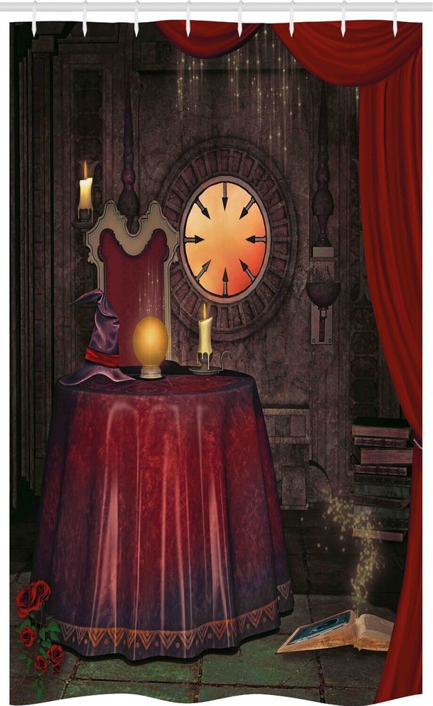 ABAKUHAUS gotisch Schmaler Duschvorhang, Mystic Zauberer Fee, Badezimmer Deko Set aus Stoff mit Haken, 120 x 180 cm, Kastanienbraun Braun