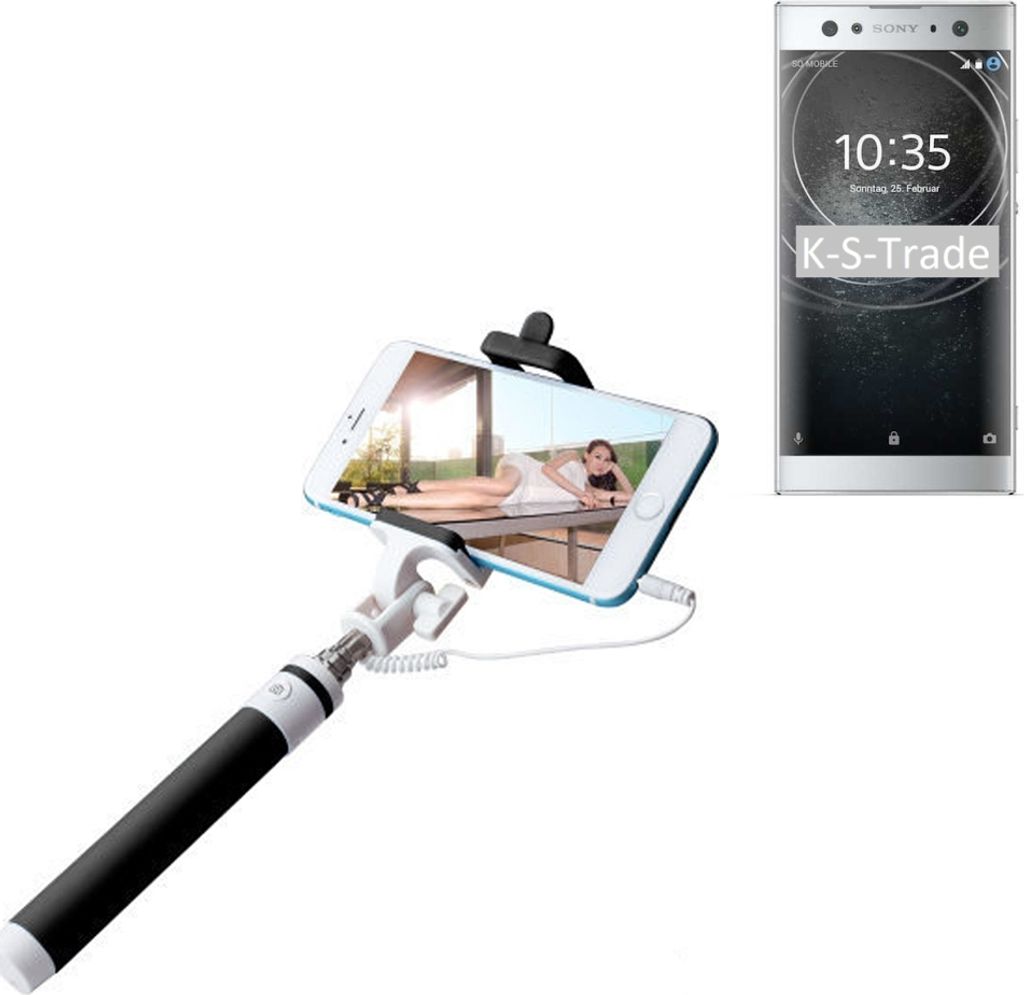 K-S-Trade Selfie Stick kompatibel mit Sony Xperia XA2 Ultra Selfiestick kabelgebunden Monopod mit Kabel Stab Stange Selfportrait Handheldstick