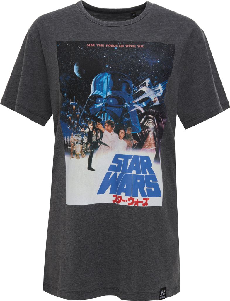 Recovered T-Shirt Star Wars International Poster mit klassischem Rundhalsausschnitt Charcoal S