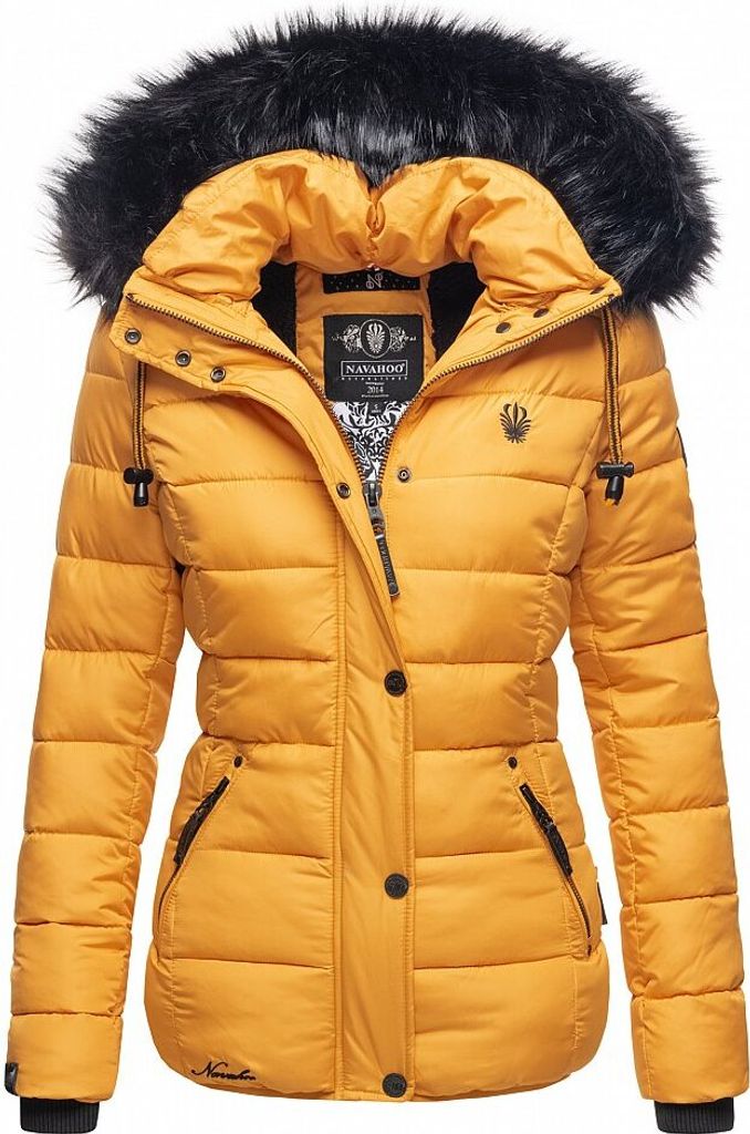 Navahoo Damen Winterjacke Steppjacke Kurz Parka Jacke Warm Gefüttert Kapuze Zuckerbiene Gelb Gr. 36 - S