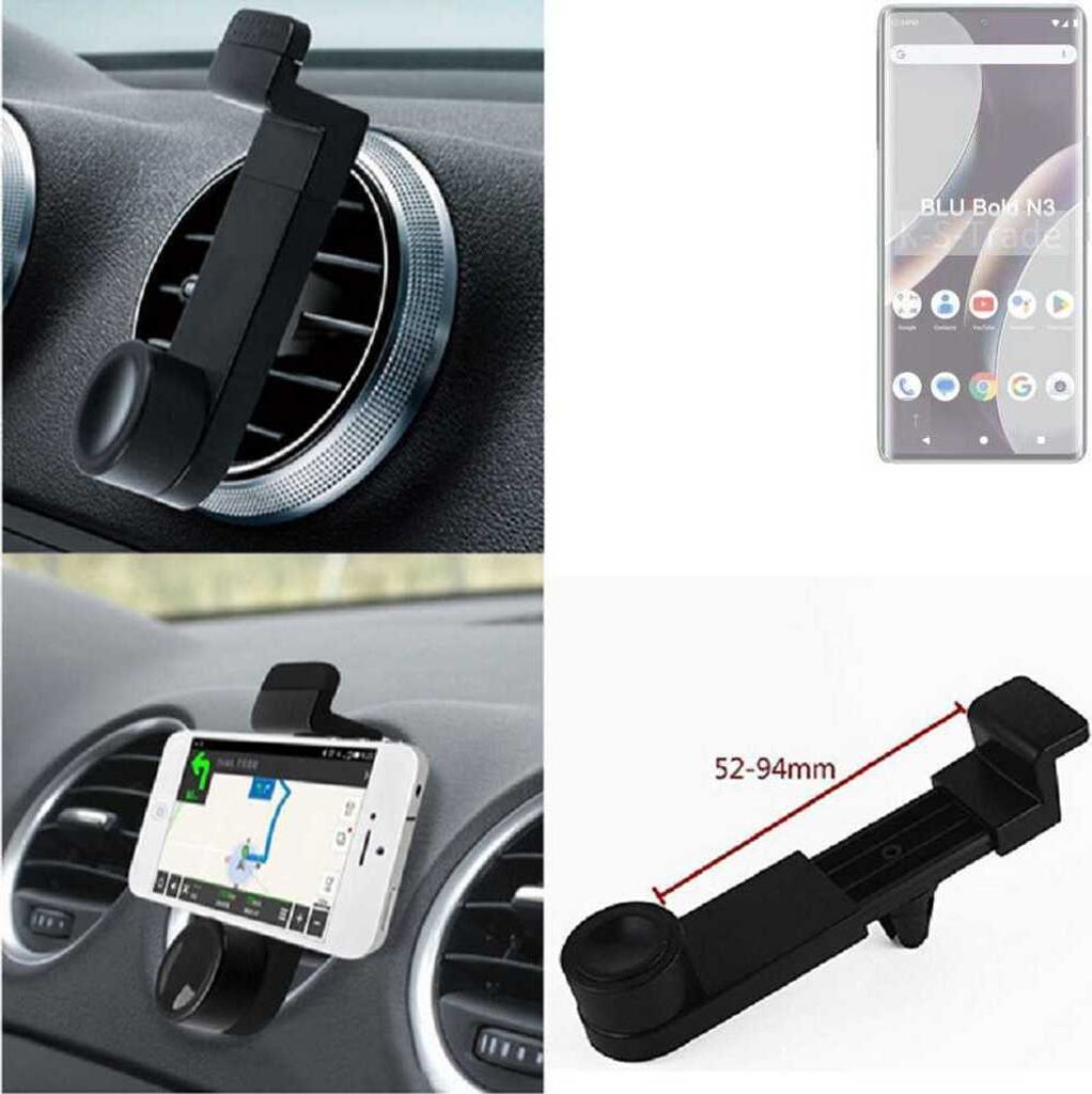 K-S-Trade Lüftungshalterung kompatibel mit BLU Bold N3 KFZ-Halterung Autohalterung Handy-halterung Lüftungsgitter Lüftungsschlitze Schwarz