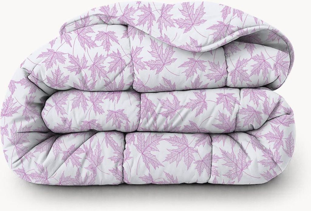 HappyBed - 200x200 cm - Waschbare Bettdecke ohne Bezug - Bedruckte Bettdecke ohne Bezug - Bettwäsche - Violette Blätter