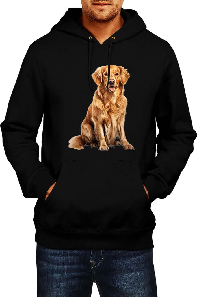 Herren Kapuzenpullover Dogs Breeds Golden Retriever Dog Breed 008, Man M / Schwarz