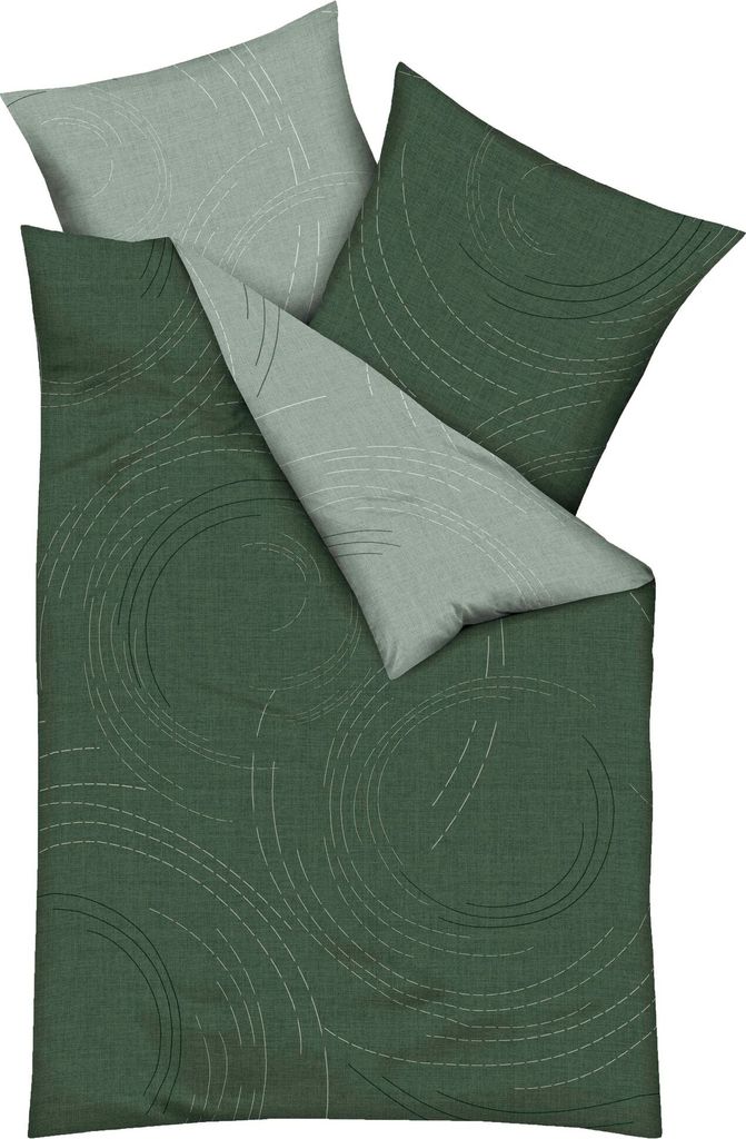 JACK by Kaeppel Fein Biber Wende Bettwäsche 2 tlg. Jaro Jade Grün Kreise Linien Reißverschluss, Größe:135x200cm Bettwäsche