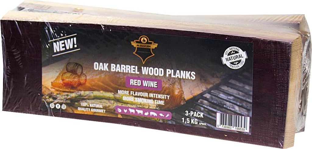 Oak Barrel Wood Plank Red Wine, Grill-Räucherholz, 3 Stück, 1,5 kg