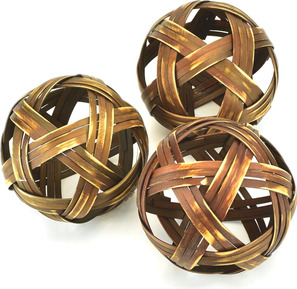 Palline decorative in bambù marrone, 3 pezzi, Ø10 cm Immagine del prodotto 