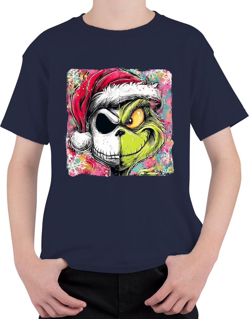 Grinch Jack Skellington Skelett Nightmare before Christmas Weihnachten Uni Kinder T-Shirt, Navy, 104